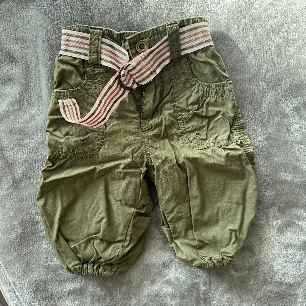 H&M L.O.G.G. Olive Green Parachute Pants w/ Belt Sz 2-4 mos